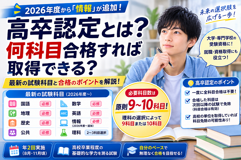 高卒認定とは？何科目合格すれば取得できる？最新の試験科目・科目免除・合格のポイントを解説